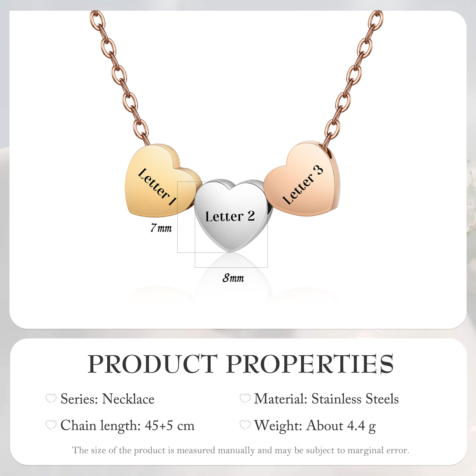 Collar de corazones personalizado con 3 letras-Jessemade ES