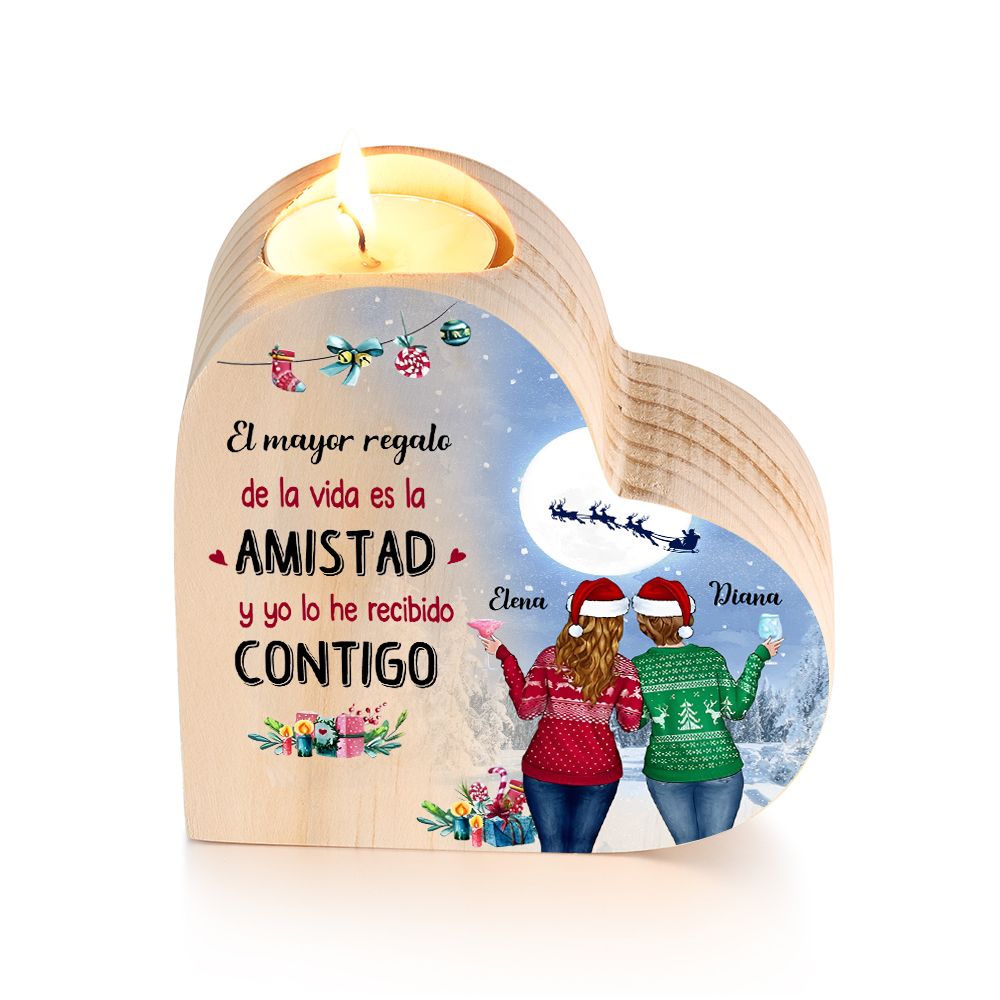 A mi amiga - Candelero de madera sin vela 2 nombres personalizados regalo de navidad-Jessemade ES