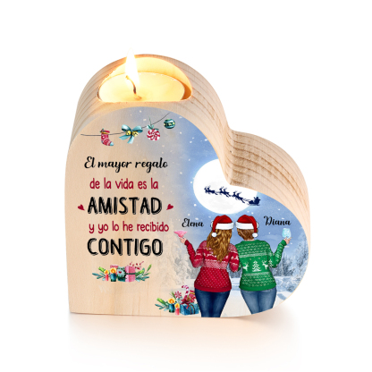 A mi amiga - Candelero de madera sin vela 2 nombres personalizados regalo de navidad-Jessemade ES