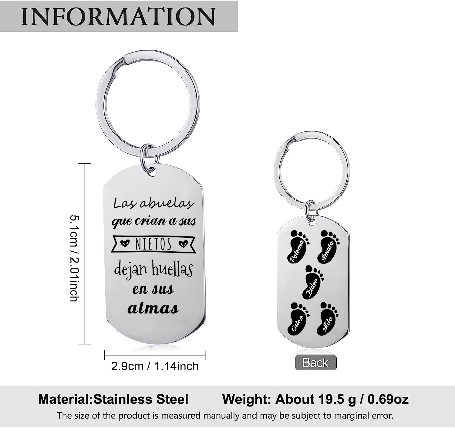 A mi abuela - Llavero 1-5 Nombres Personalizado LAS ABUELAS DEJAN HUELLAS EN NIETOS-Jessemade ES