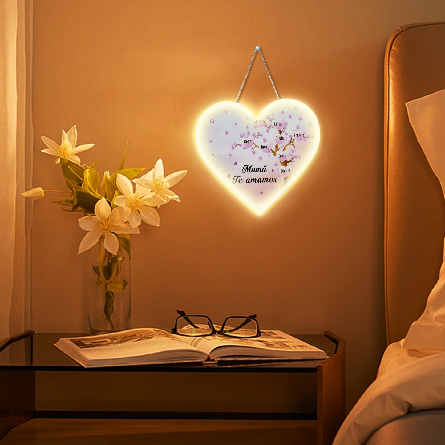 A mi mamá/abuela-Lámpara Colgante Personalizada con 2-8 Nombres y Texto "árbol" 3D Ilusión Luz de Noche-Jessemade ES