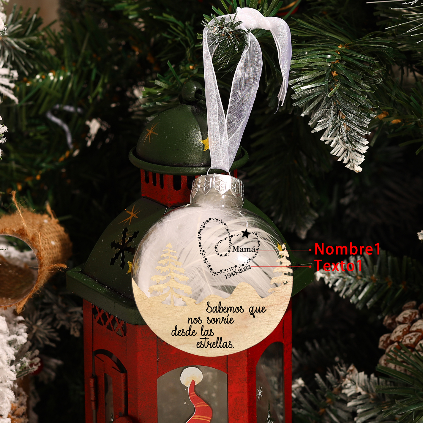 Bola navideña conmemorativa Adorno de Navidad nombre y años personalizados con pluma -Jessemade ES