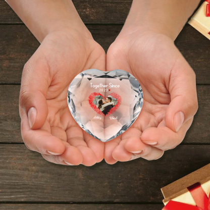 Decoración de vidrio de corazón con 2 Nombres, texto, año y foto personalizados para el AMOR-Jessemade ES