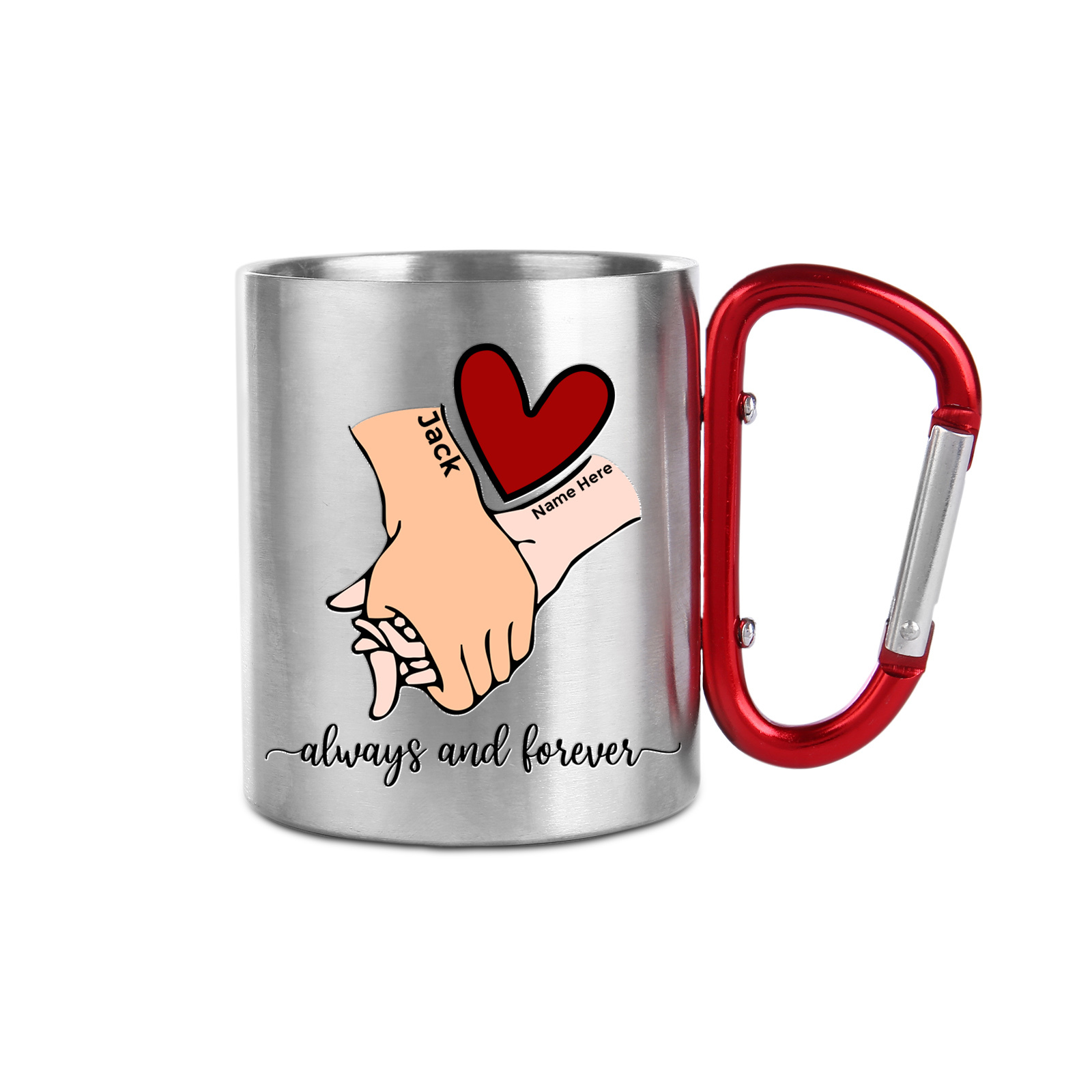 Taza de acero inoxidable actividad al aire libre para pareja manos cogidas 2 nombres personalizados-Jessemade ES