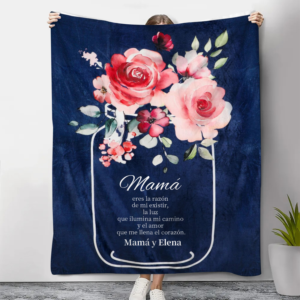 A mi mamá-Manta de buen calidad con frase amoroso y personalizada con 1 texto-Jessemade ES