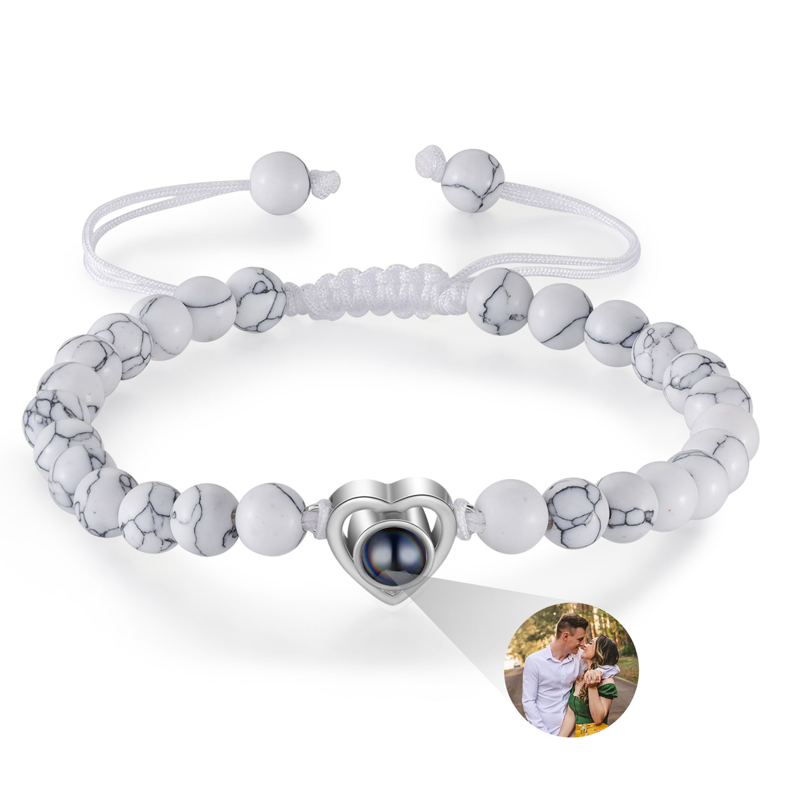 Pulsera con proyección de foto en color con dije de corazón y 8 colores de perlas de cristal-Jessemade ES