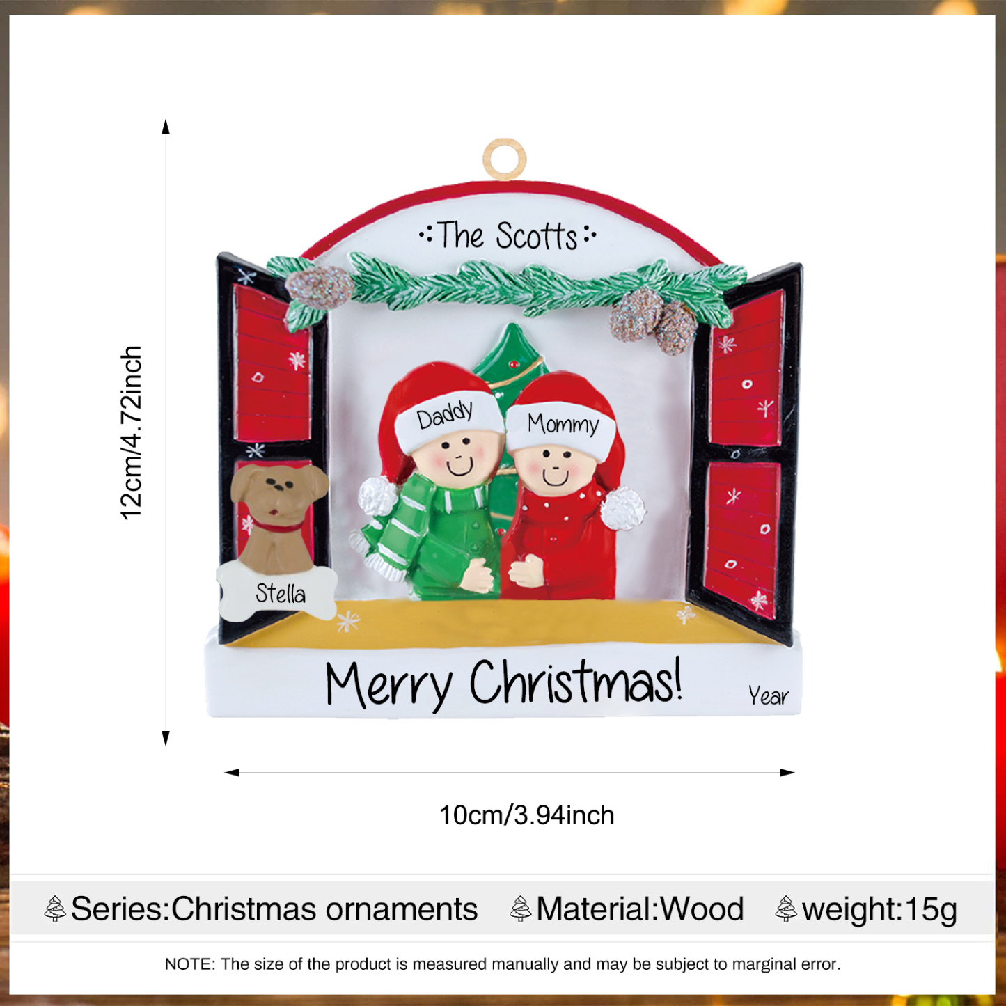 Navidad-Ornamentos Navideños de Madera Familia de 2-4 con Perro 3-5 Nombres Personalizados con 2 Textos y Año-Jessemade ES