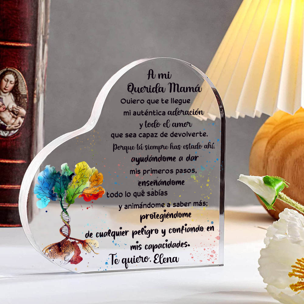 A mi mamá-Placa de acrílico en forma de corazón árbol y frases amorosos 1 nombre personalizado-Jessemade ES