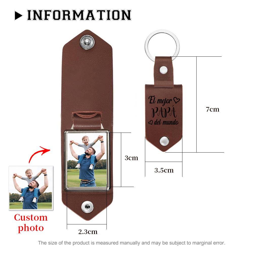 Llavero para papá de cuero personalizado con 1 foto-Jessemade ES