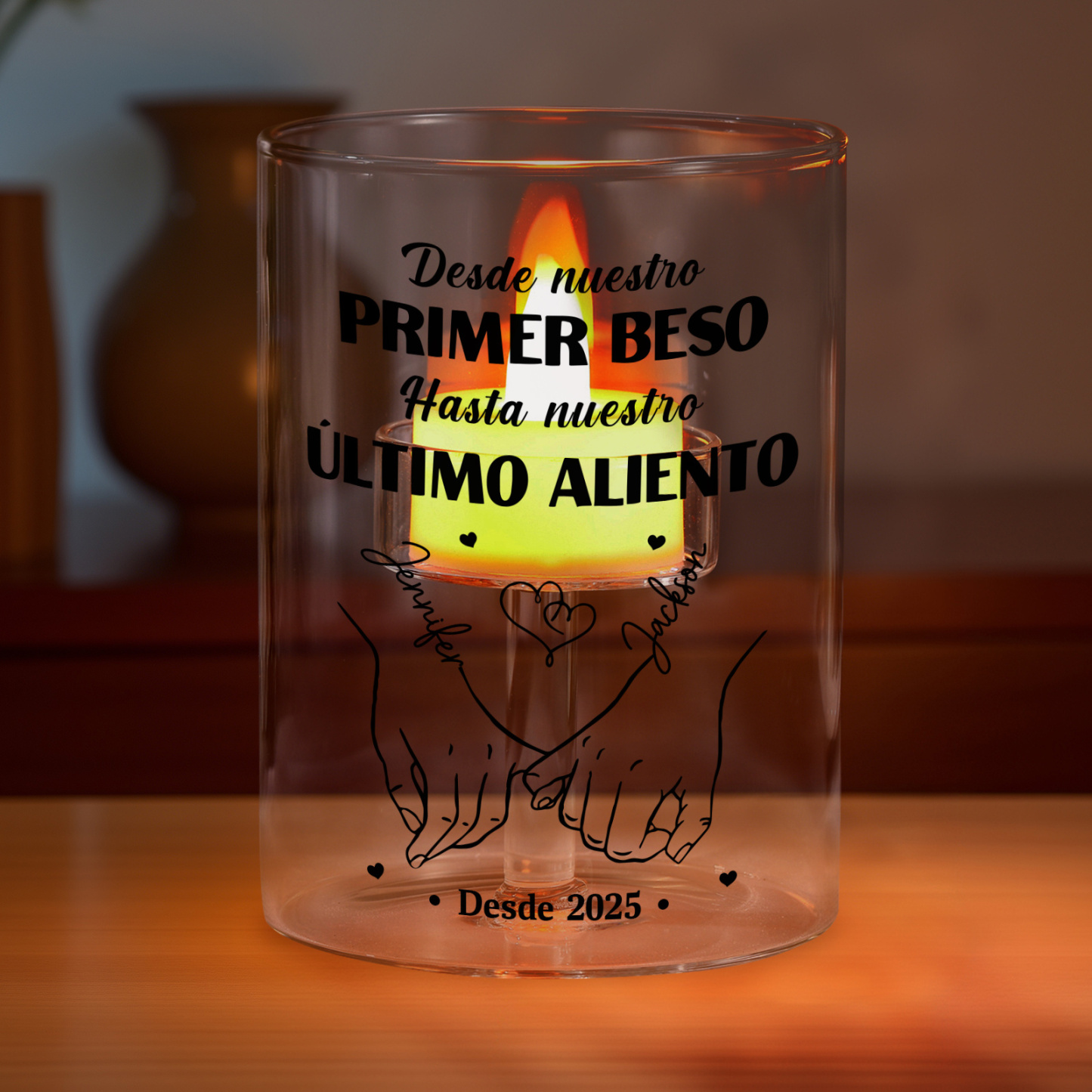 Portavelas de cristal personalizado sin vela - Desde nuestro primer beso hasta nuestro último aliento