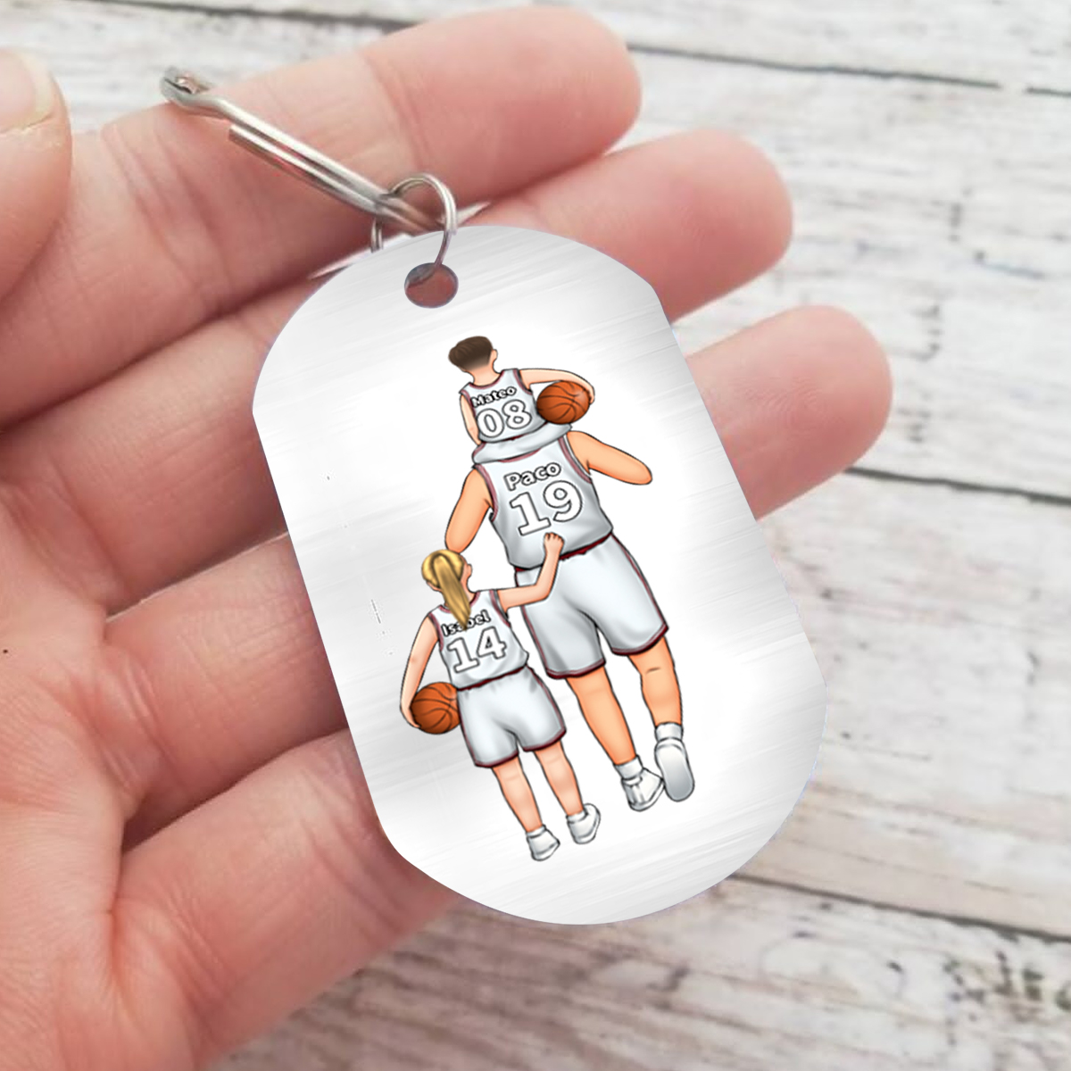 A mi papá-Llavero de placa con baloncesto y puño con puño personalizado con 1-5 nombres, números y figuras-Jessemade ES