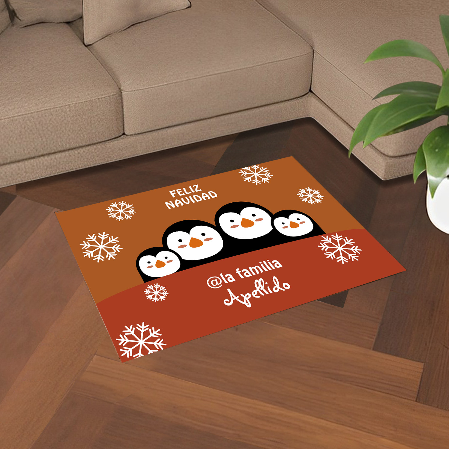 Navidad-felpudo/alfombra de entrada familia de pingüinos personalizado con apellido-Jessemade ES