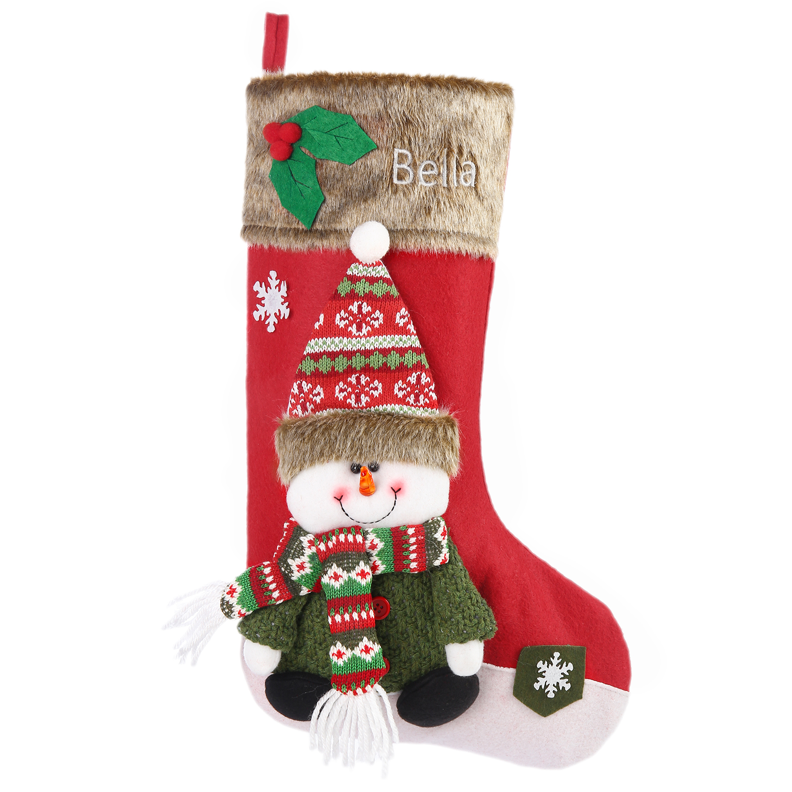 Adornos de medias navideñas con muñeco Bolsa de regalo 1 Nombre personalizado-Jessemade ES