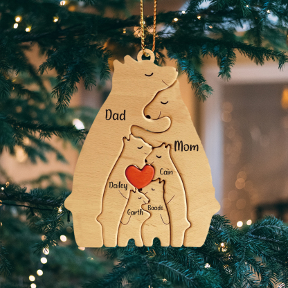 Navidad-Ornamento muñecos navideño de madera familia de canguros 6 nombres personalizados adorno del árbol-Jessemade ES