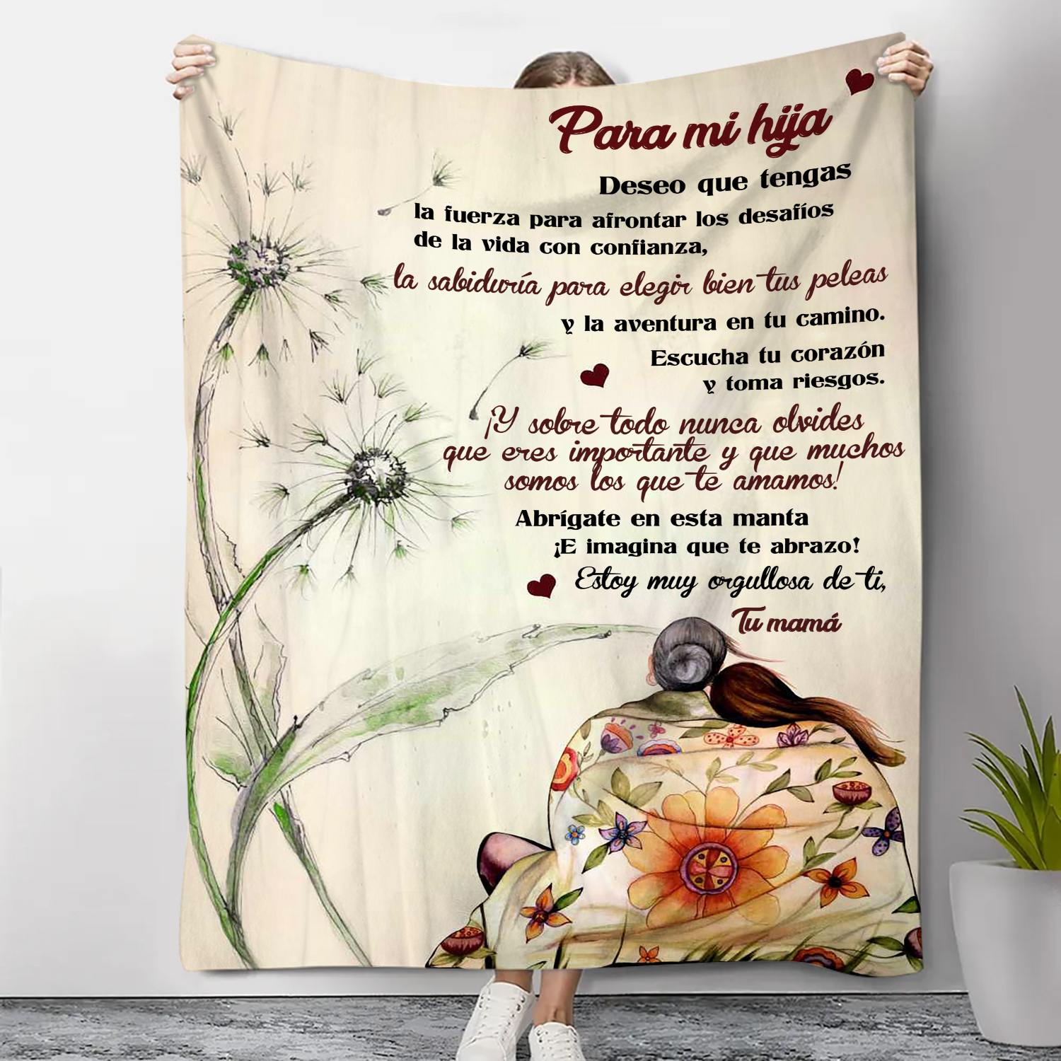 A mi hija-Manta de buen calidad con frase amoroso de mamá a hija-Jessemade ES