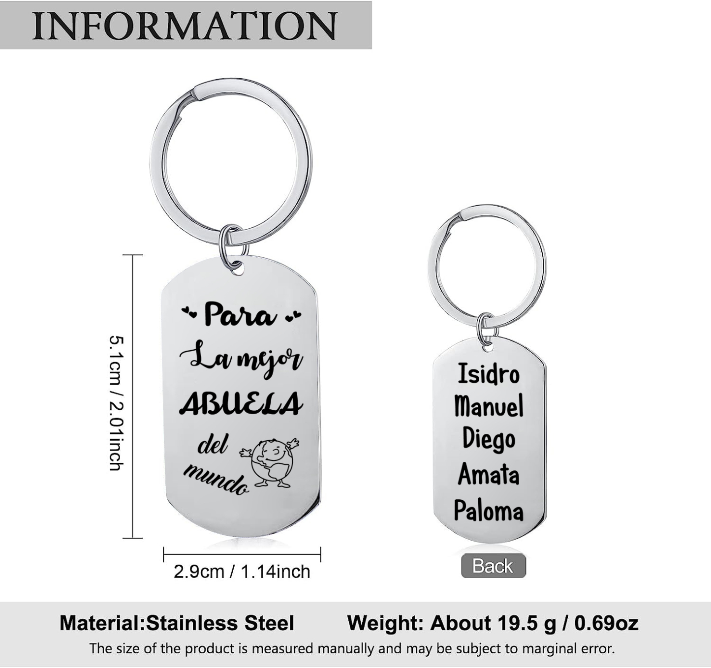 A mi abuela - Llavero 1-5 Nombres Personalizado LA MEJOR ABUELA-Jessemade ES