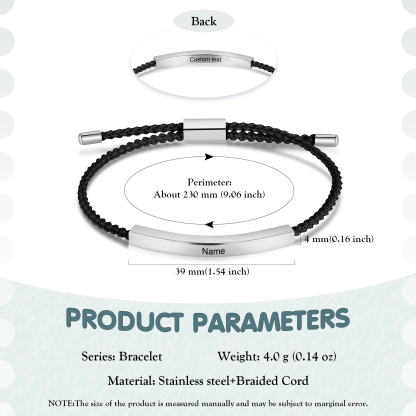 Pulsera de cuerda tejida a mano con nombre y texto personalizados seis colores placa plateada