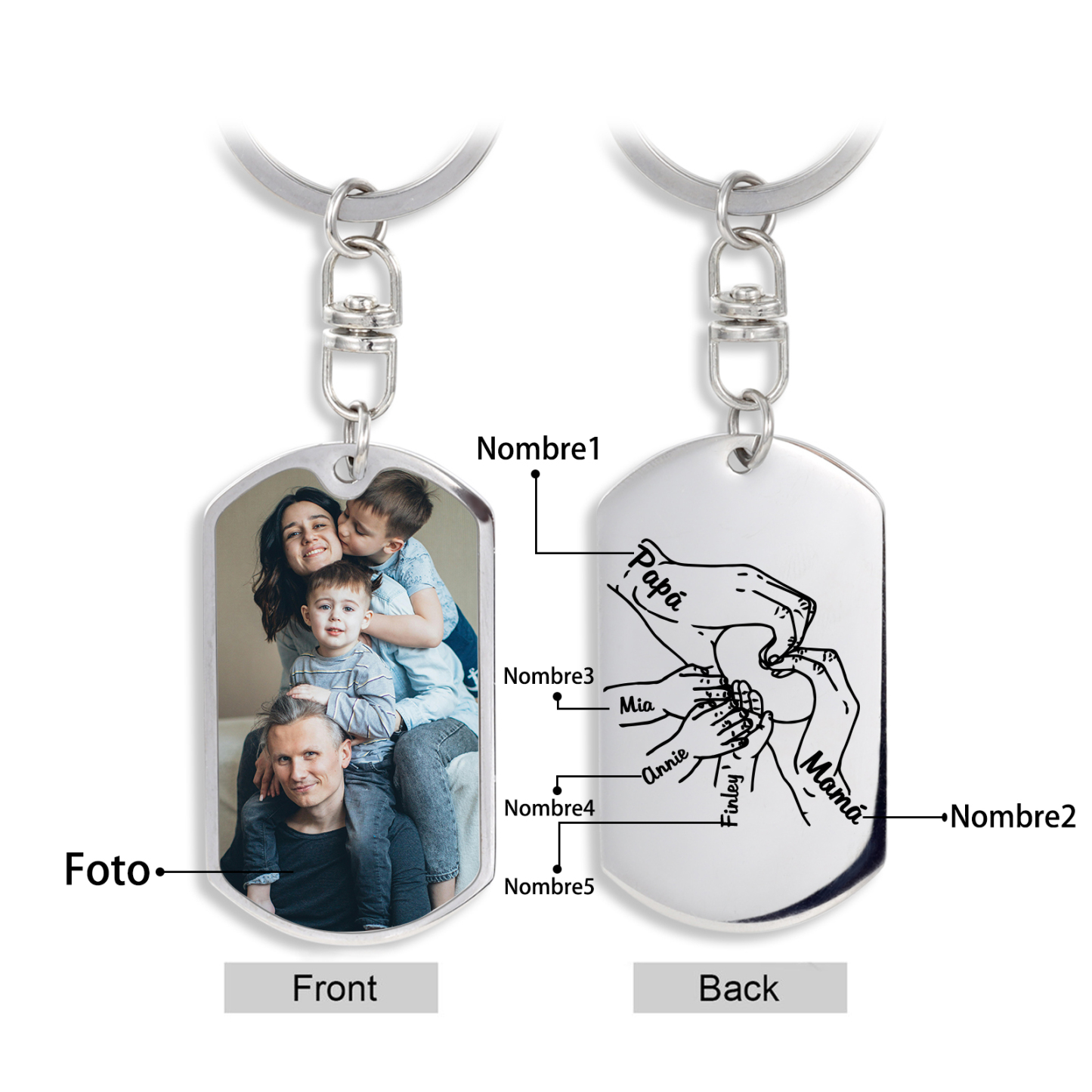 A mi papá-Llavero 3-7 Nombres Personalizados Manos Cogidas-Jessemade ES