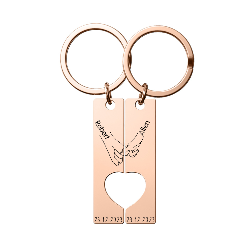 A mi querido-Llavero con corazón encajado para pareja pinky swear 2 nombres personalizados con fecha-Jessemade ES