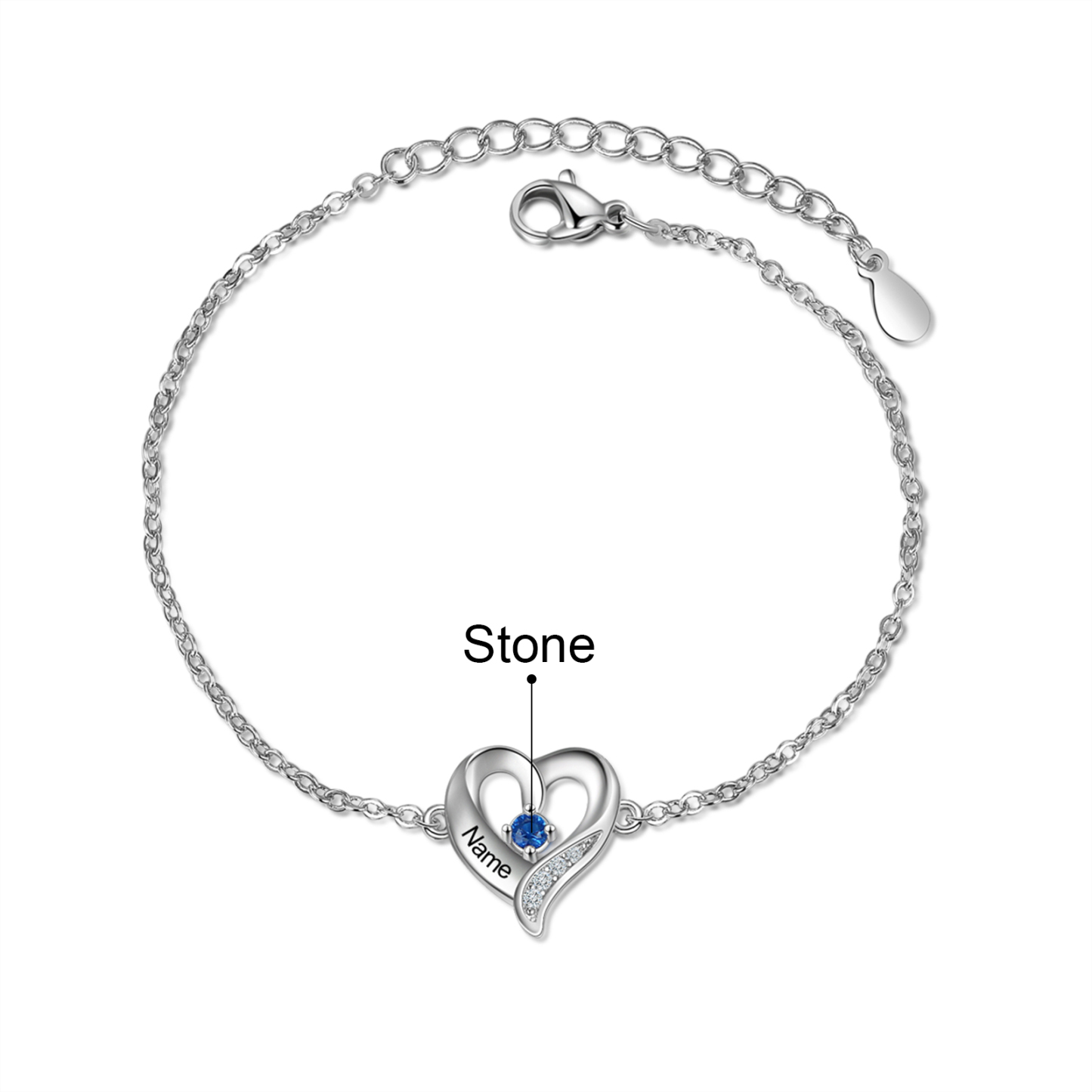 Pulsera de Corazón 1 Nombre Personalizado con 1 Piedra de Nacimiento-Jessemade ES