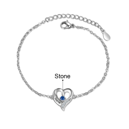 Pulsera de Corazón 1 Nombre Personalizado con 1 Piedra de Nacimiento-Jessemade ES