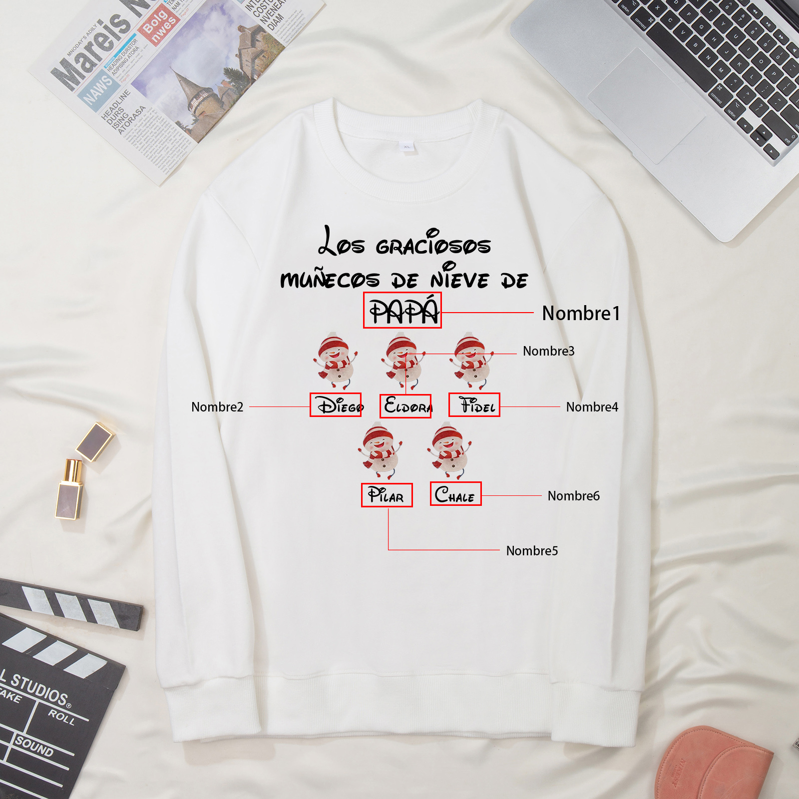 Familia-Sudadera "Muñecos de nieve" 6 nombres personalizados-Jessemade ES