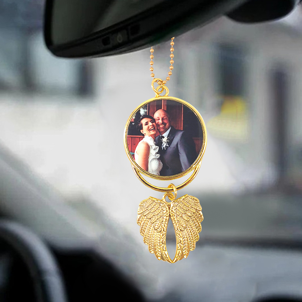Adornos de coche de alas de ángel con 2 fotos personalizadas