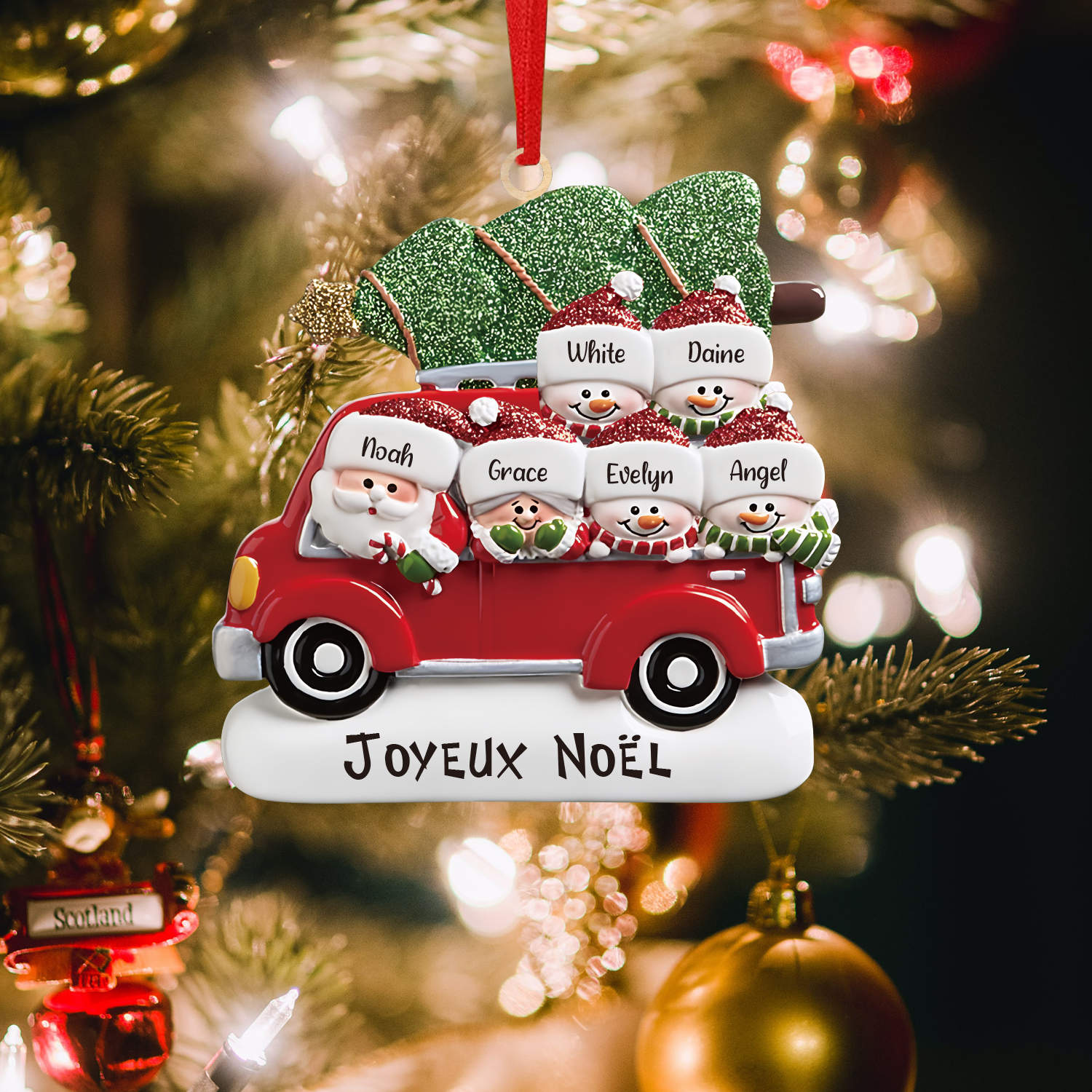 Navidad-Ornamento muñecos navideño de madera Papá Noel y niños texto y 6 nombres personalizados adorno del árbol-Jessemade ES