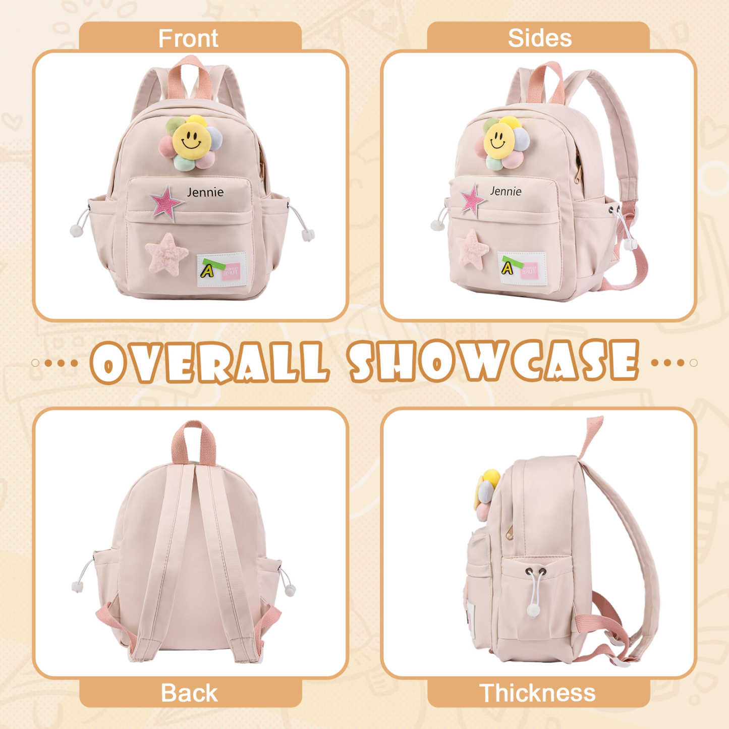 Mochilas escolares para niños con sol y estrellas - con nombre personalizado impreso