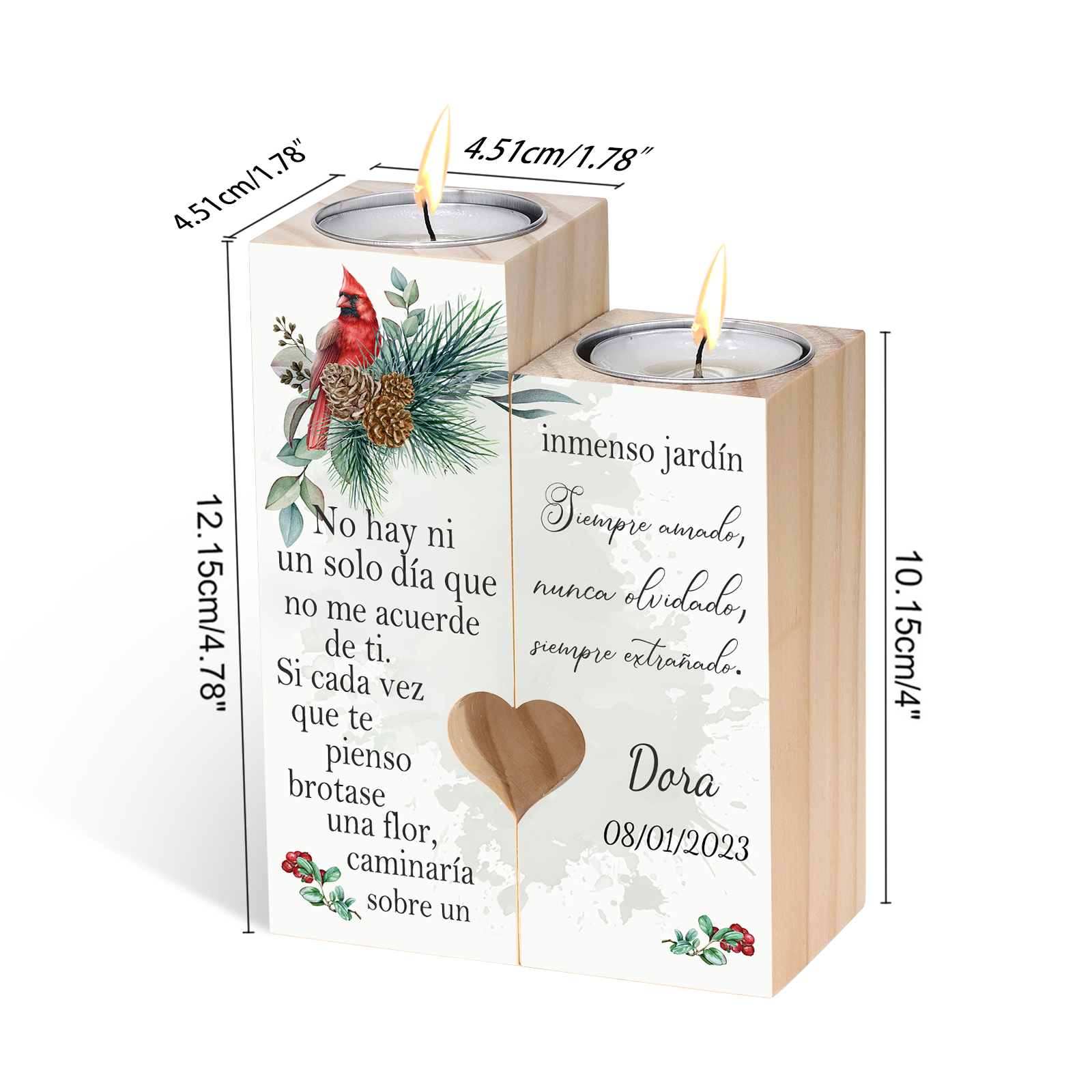 Candelero de dos piezas en memoria de ser querido de madera nombre y año personalizados sin vela-Jessemade ES