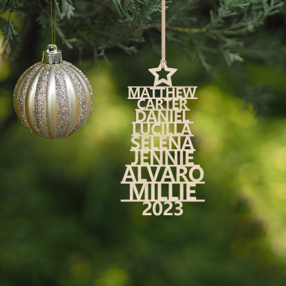 Navidad-Ornamento navideño de madera árbol de nombres con 8 nombres y año personalizados