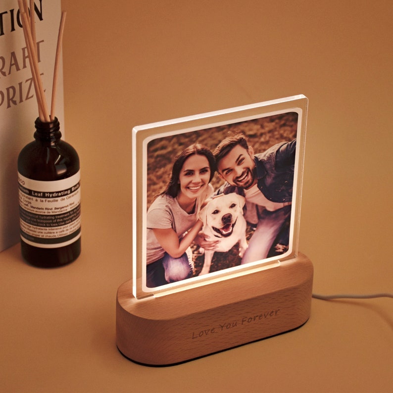 Lámpara 3D ilusión luz de noche LED con 1 foto y texto personalizados