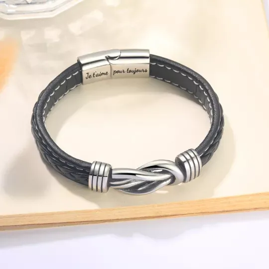 A mi papá-Pulsera de Cuero Nudo Eterno de Acero Inoxidable con 2 Nombres Personalizados