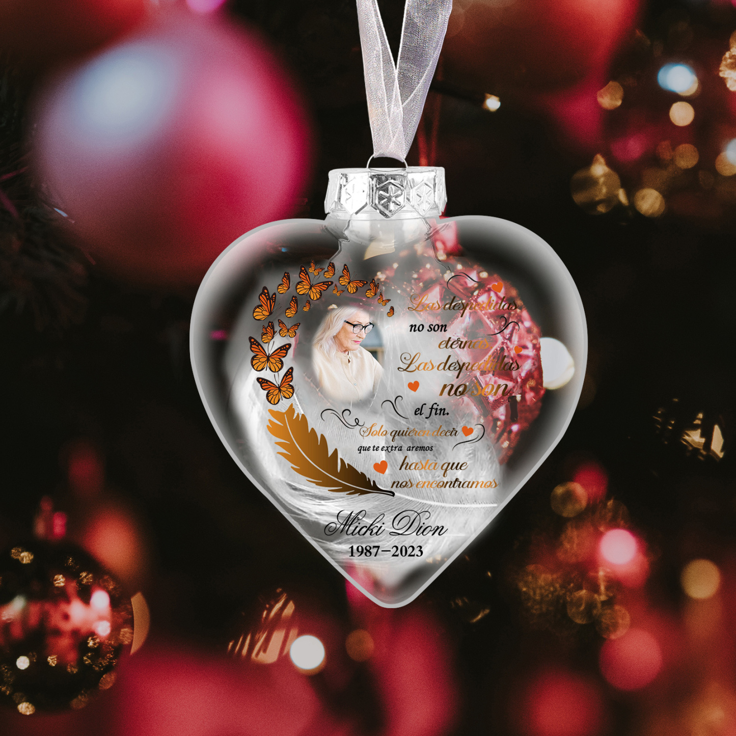 Bola navideña conmemorativa Adorno de Navidad 1 nombre, 1 foto y años personalizados con pluma -Jessemade ES