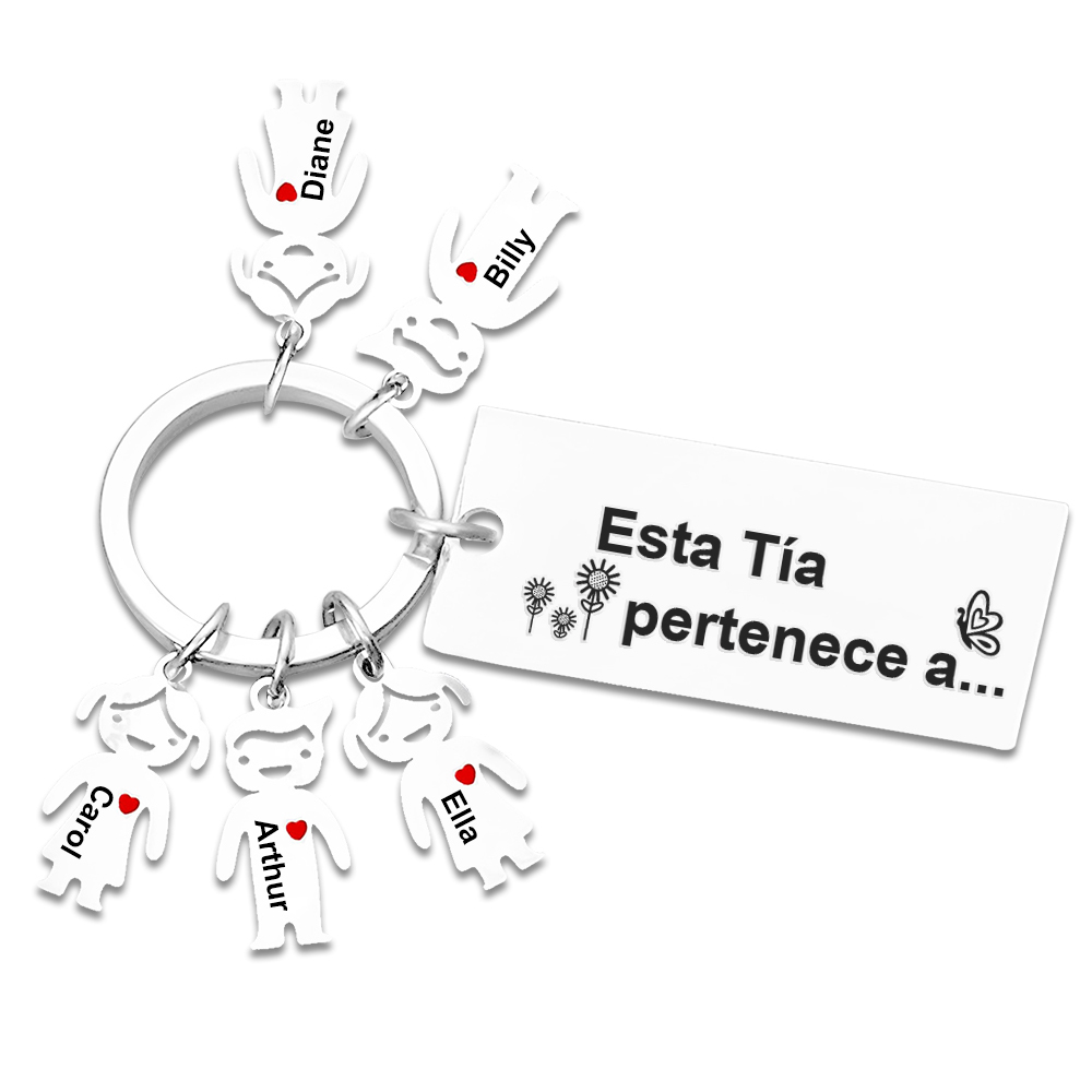 A mi tía - Llavero "Esta Tía pertenece a..." con 1-6 nombres personalizados en "niños"-Jessemade ES