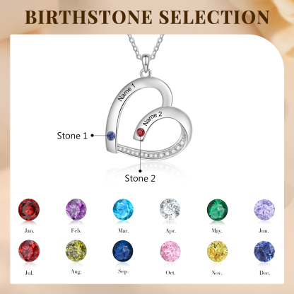 Collar en corazón con 2-5 nombres personalizados y 2-5 piedras de nacimiento-Jessemade ES