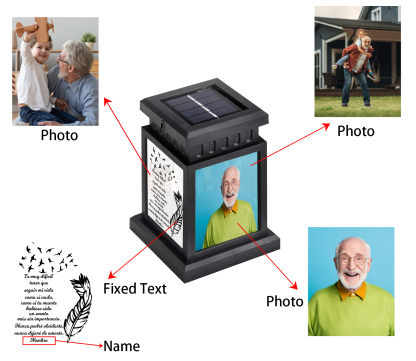 Luz Nocturna Conmemorativa Linterna con frase fijado y personalizada con nombre y 3 fotos a ser querido-Jessemade ES