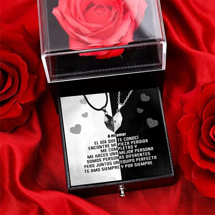 A mi amor-Collares personalizados para pareja con dije de corazón de rompecabezas magnético grabado de dos letras-Jessemade ES