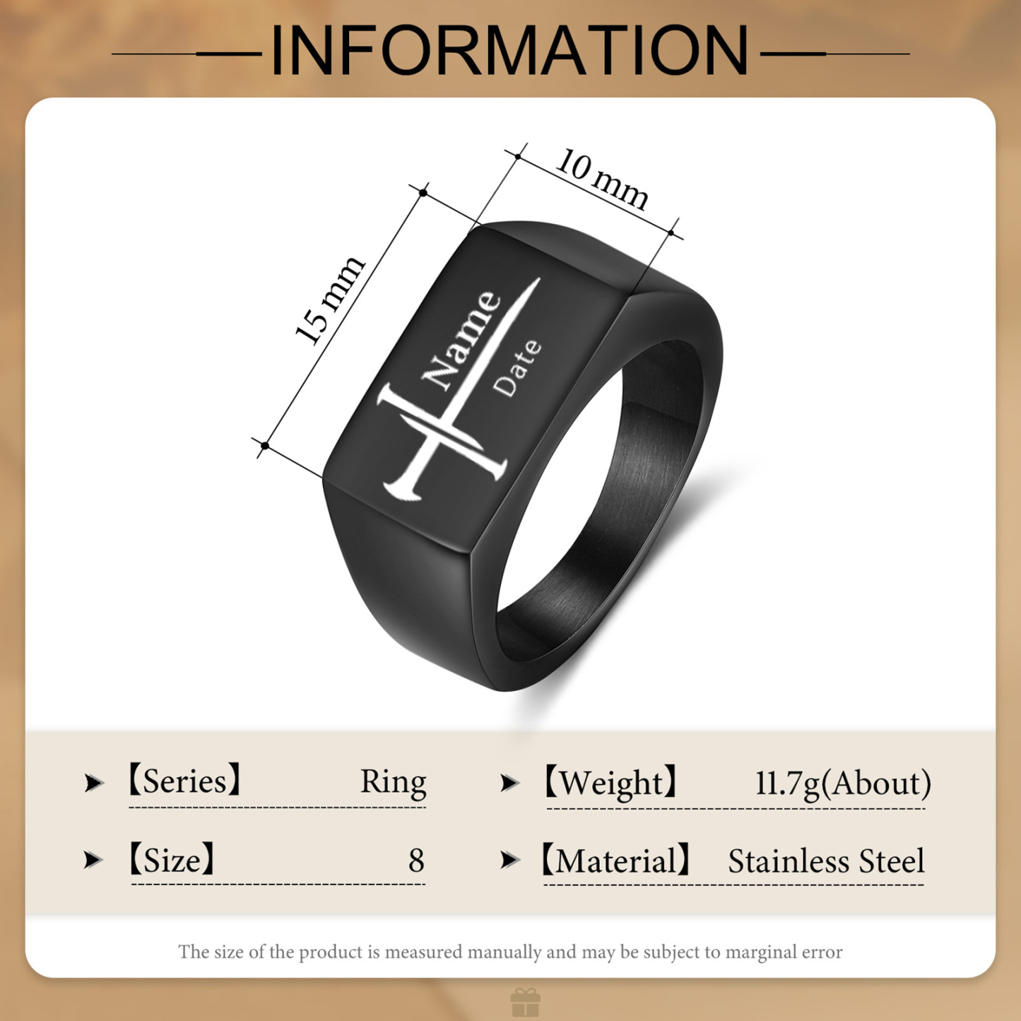 Anillo para hombre personalizado de 1 nombre-Jessemade ES