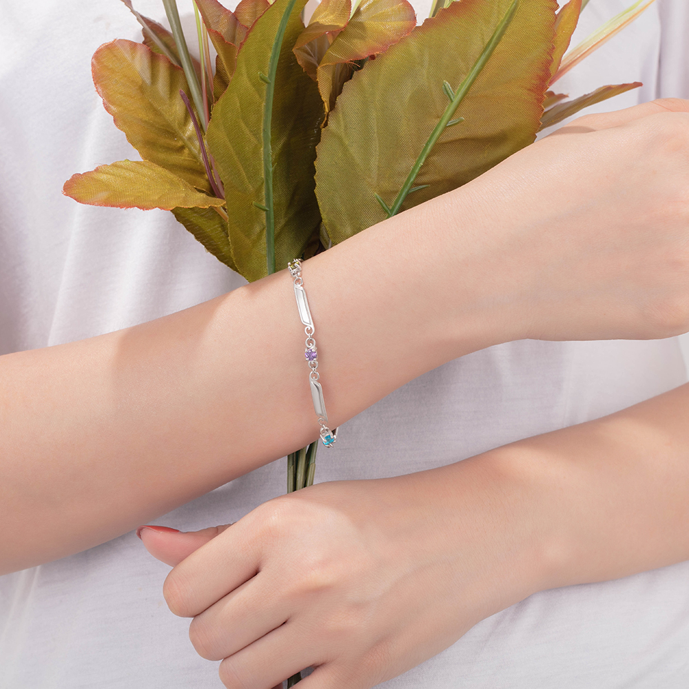 Pulsera de lazos y placitas personalizada de 4 nombres con 4 piedras de nacimiento-Jessemade ES