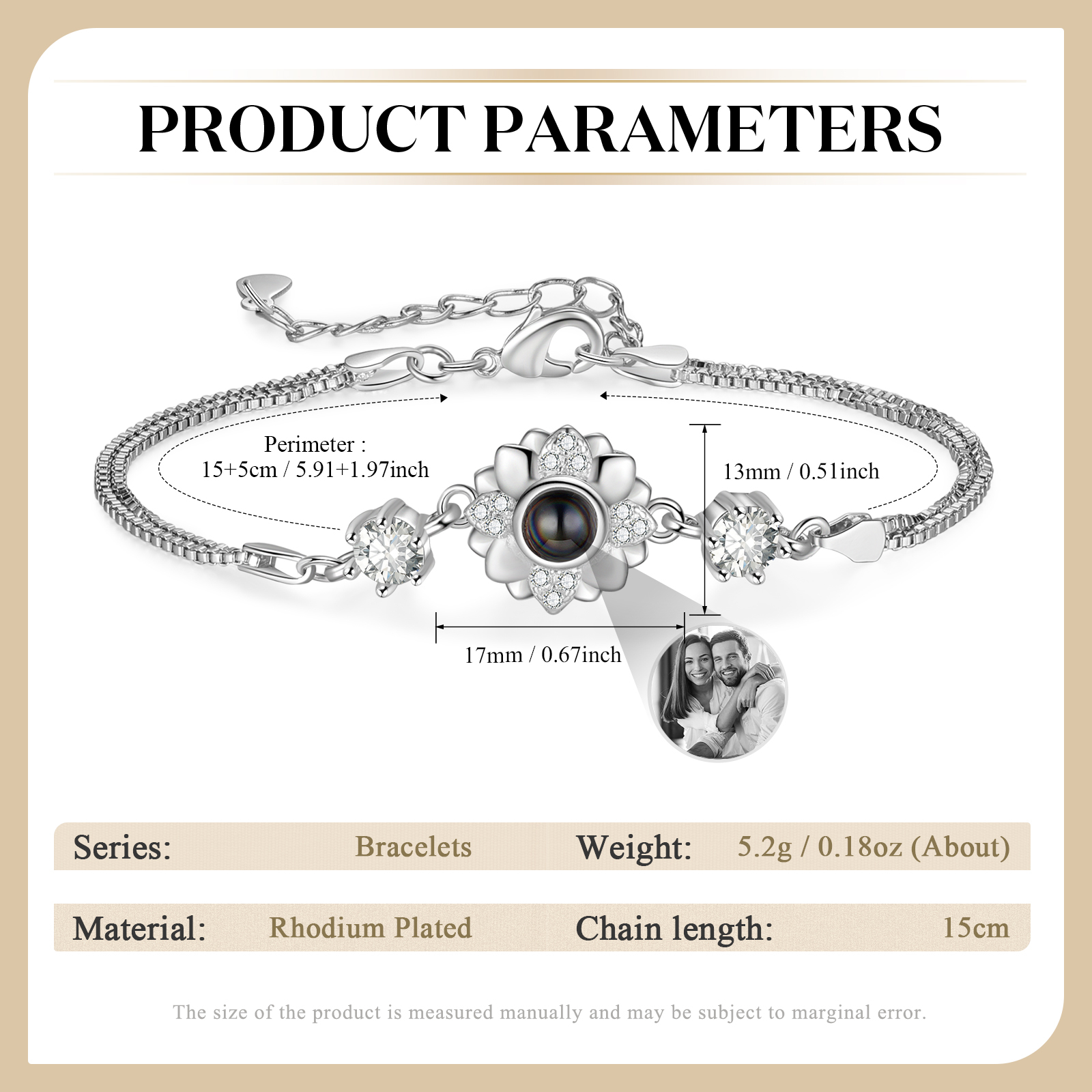 Pulsera con proyección de foto con dije de flor-Jessemade ES