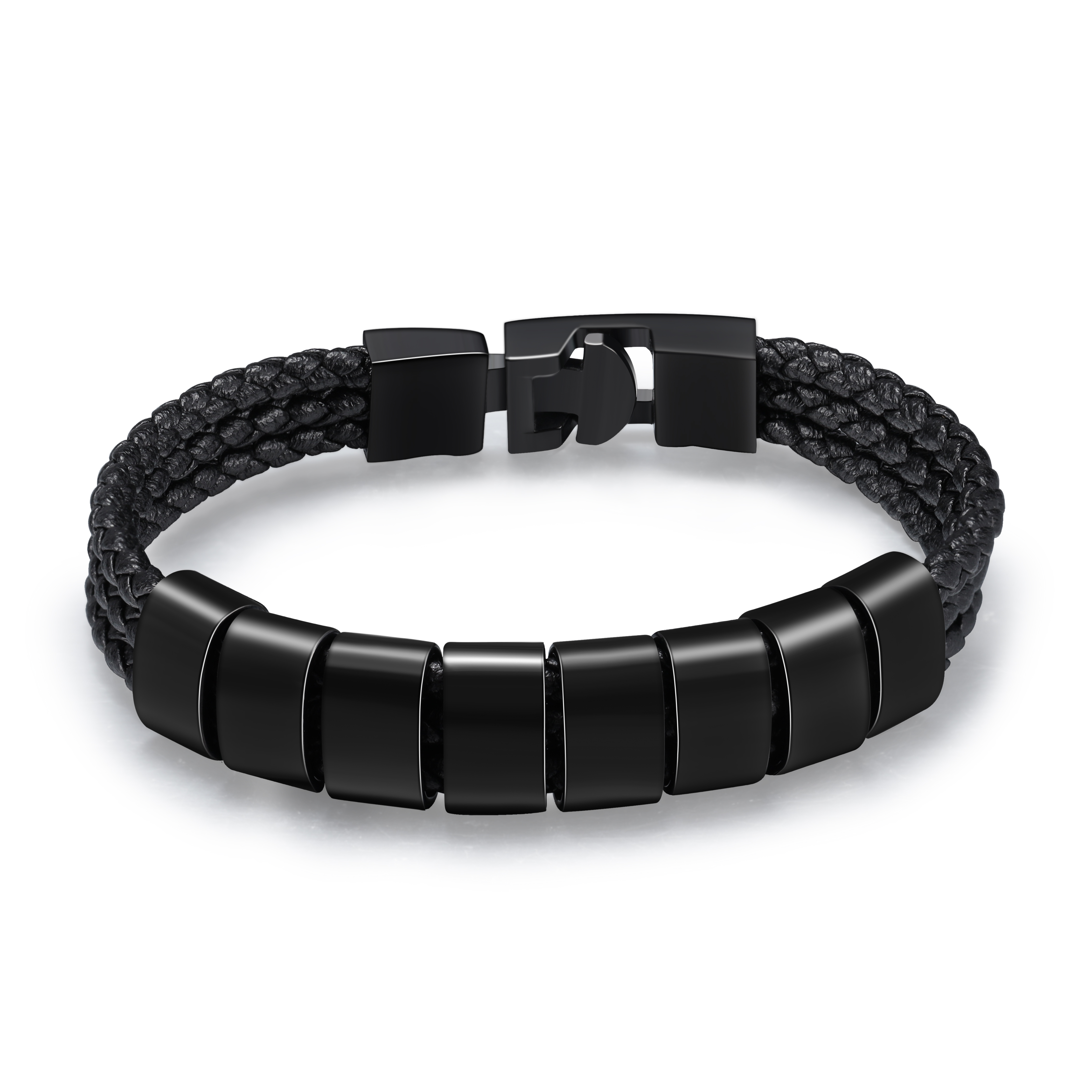 Pulsera de tres cueros trenzados 8 aros con 8 nombres personalizados pulsera de hombre-Jessemade ES