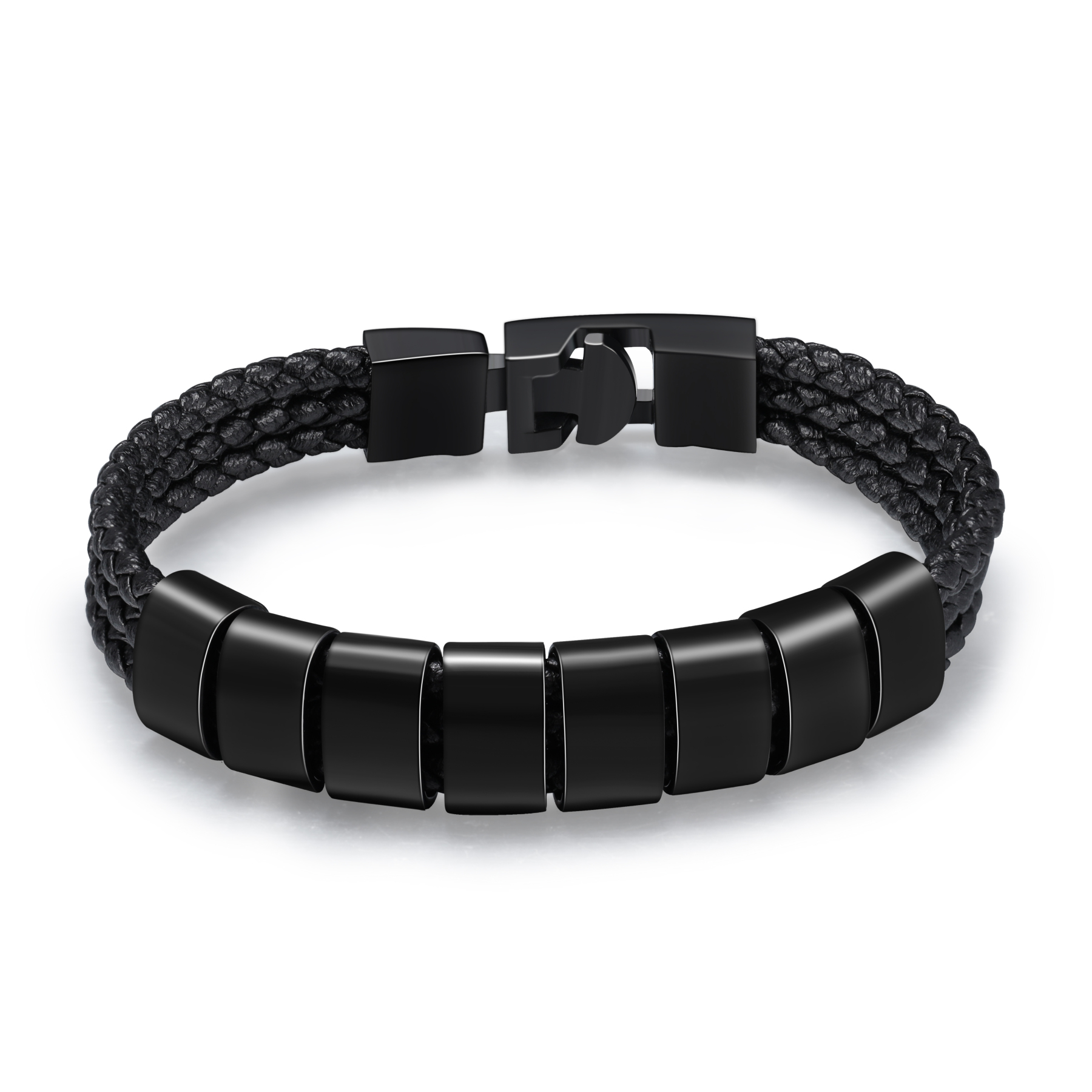 Pulsera de tres cueros trenzados 8 aros con 8 nombres personalizados pulsera de hombre-Jessemade ES
