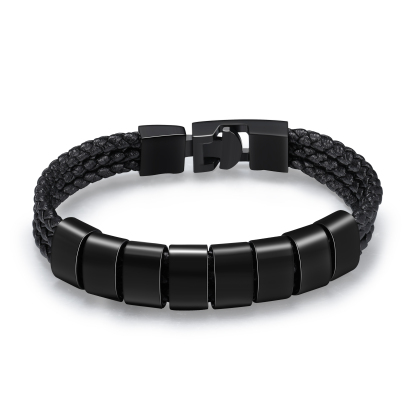 Pulsera de tres cueros trenzados 8 aros con 8 nombres personalizados pulsera de hombre-Jessemade ES