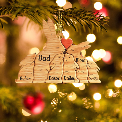 Navidad-Ornamento muñecos navideño de madera familia de conejos 6 nombres personalizados adorno del árbol-Jessemade ES