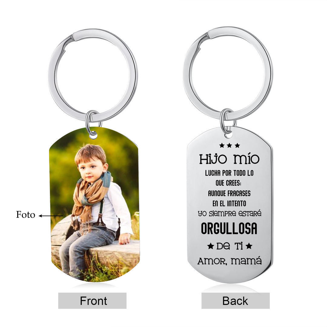 A mi hijo-Llavero de placa "lucha por todo lo que crees" de padres personalizado con 1 foto-Jessemade ES