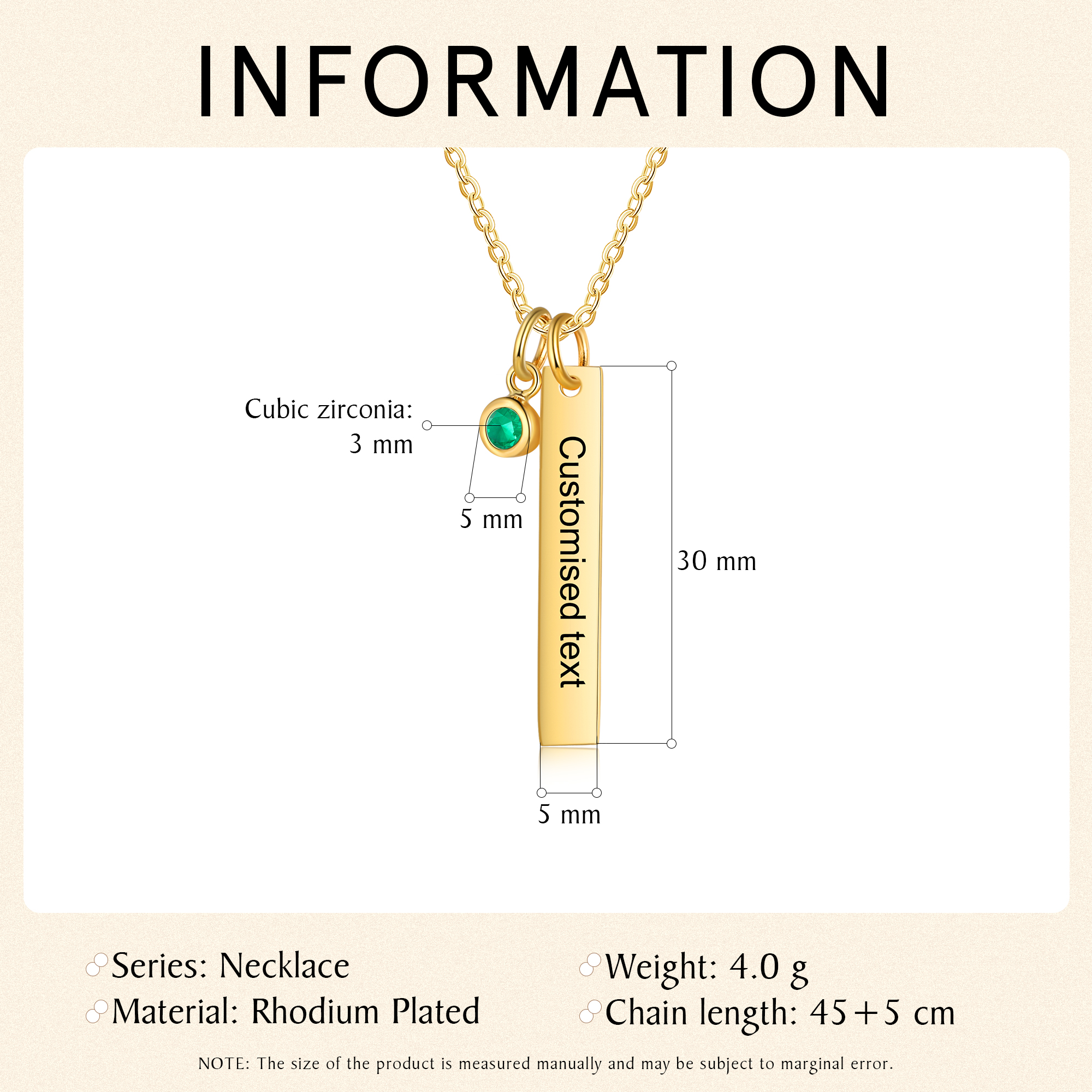 Collar con colgante de placa con 1-6 piedras de nacimiento personalizadas con texto-Jessemade ES