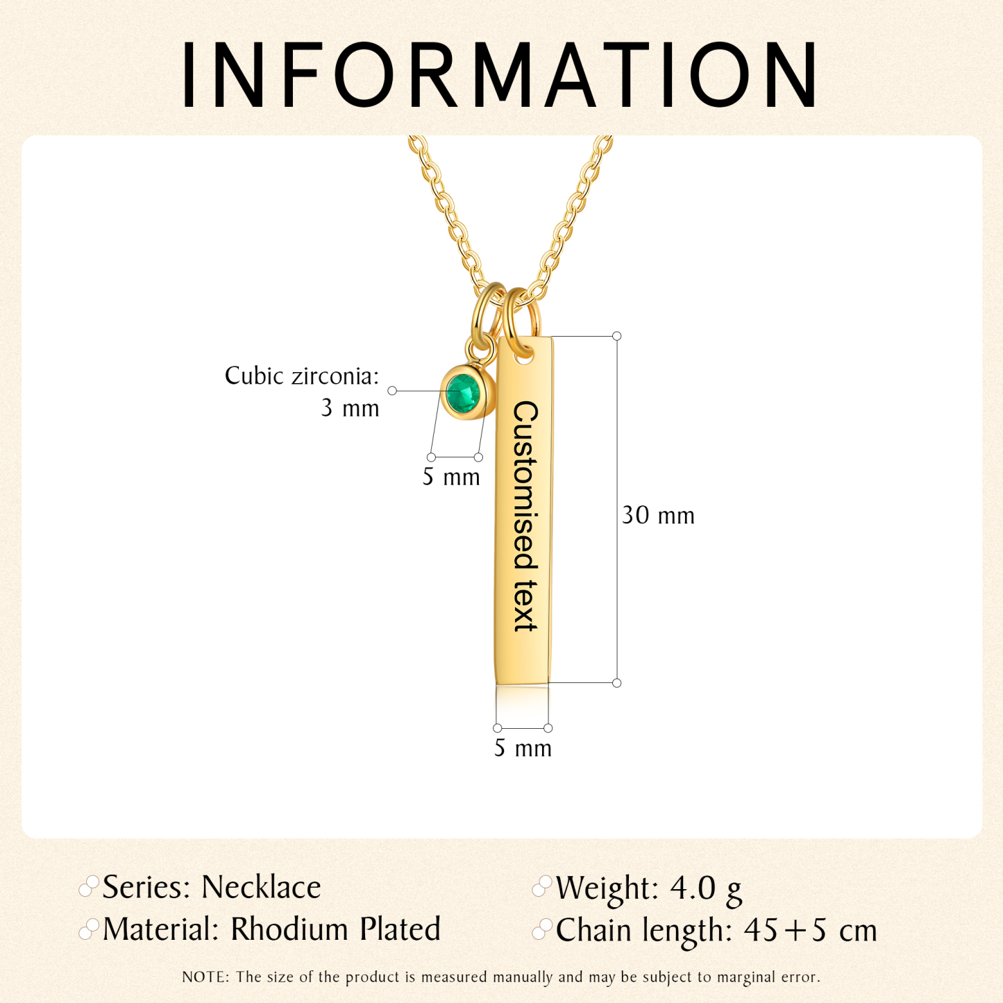 Collar con colgante de placa con 1-6 piedras de nacimiento personalizadas con texto-Jessemade ES