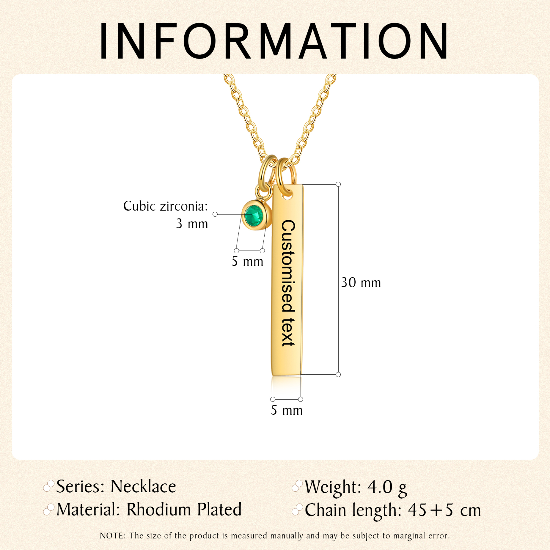 Collar con colgante de placa con 1-6 piedras de nacimiento personalizadas con texto-Jessemade ES