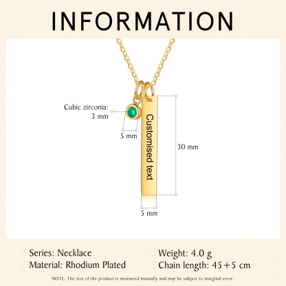 Collar con colgante de placa con 1-6 piedras de nacimiento personalizadas con texto-Jessemade ES